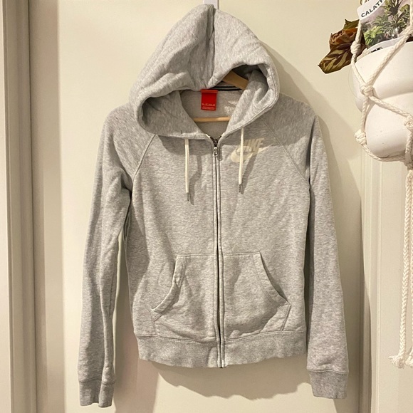 Nike ➰ ladies grey long sleeve jacket w draw string hoody XS - Picture 2 of 6